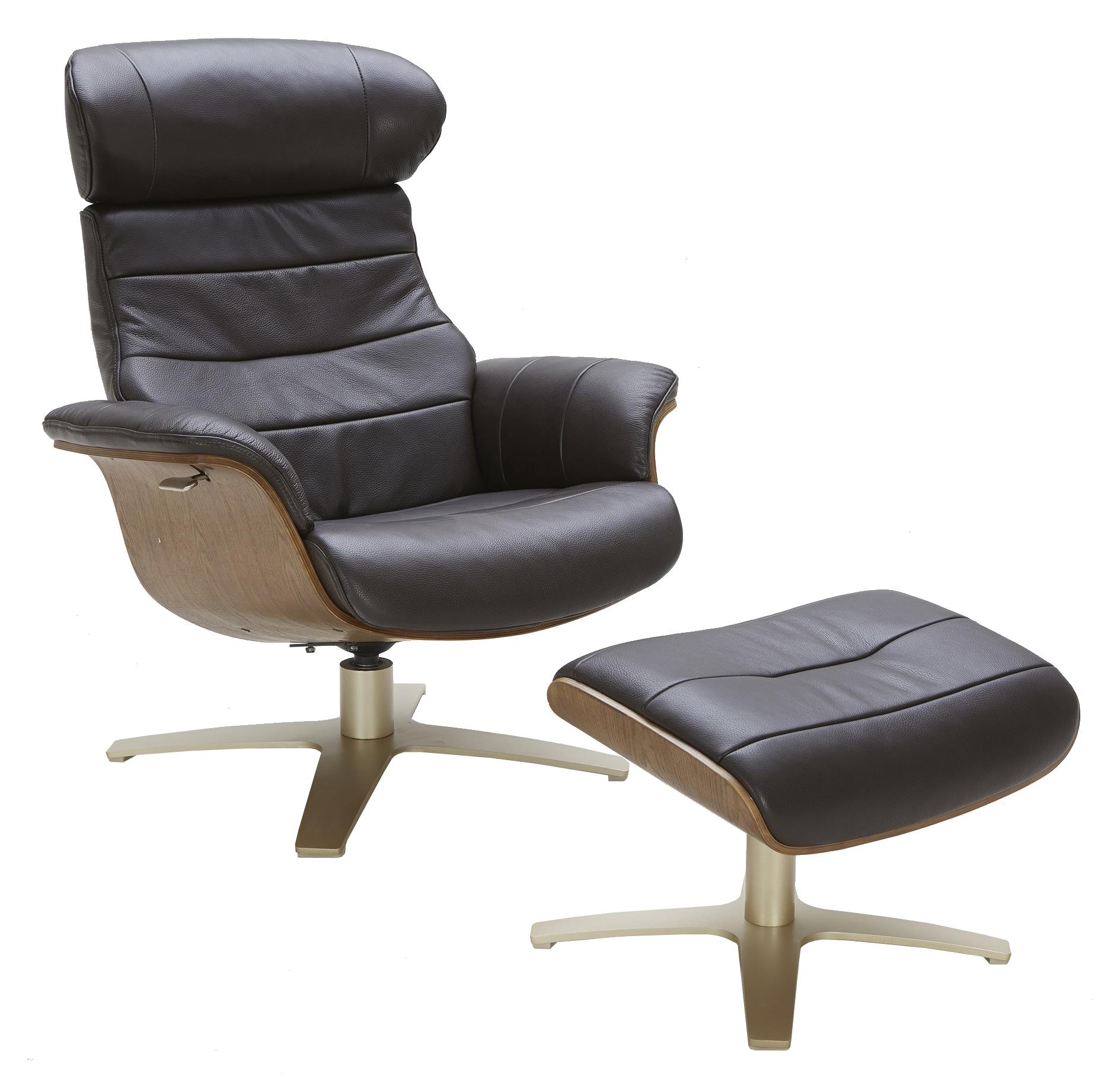 Urban Evolution Karma Leather LeanBack Swivel Chair and Ottoman